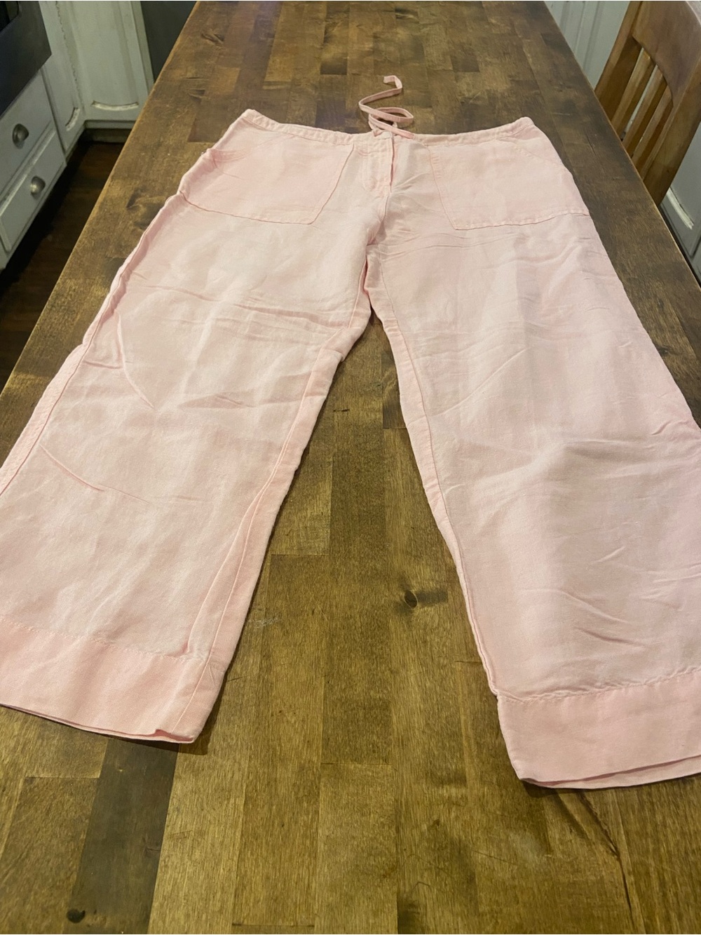 Women Casual Drawstring Linen Pants in Light Pink